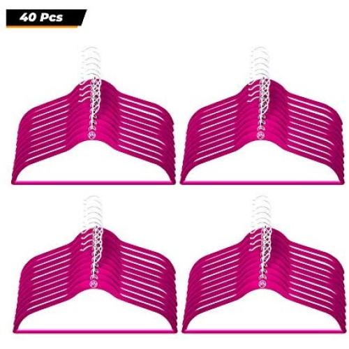 40 Count Huggable Hangers Felt Velvet Hangers Space Saving Coat Hanger Non Slip (Fuchsia)