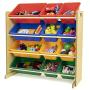 Tot Tutors Kids Toy Storage Organizer with 12 Plastic Bins, Natural/Primary (Primary Collection)