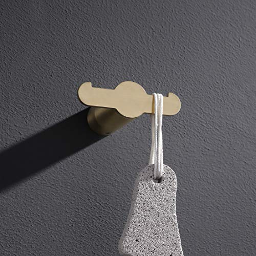 WOWOW Towel Hook Brushed Gold Bathroom Double Robe Hooks SS 304 Stainless Steel Hooks Bath Kitchen Hand Towel Holder Coat Hat Door Hanger Wall Mount Rack