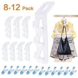 Clothes Hanger Connector Hooks Kit, 8pcs Heavy Duty Cascading Clothing Hangers Hook & 12pcs Nonslip Silicone Pants Hanger Clips, For Outfits Organization, Suite Storage, Saving Closet Rod Space & Time