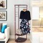 C-Easy Industrial Coat Rack ? Floor Clothes Rack Hanger Standing Garment Rack Hat Hanging Stand Holder with 2 Tier Storage Rack ? Easy Assembly, Red Walnut