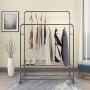 BOFENG Clothes Rack Metal Garment Racks Heavy Duty Indoor Bedroom Cool Clothing Hanger with Top Rod and Lower Storage Shelf Black Silver