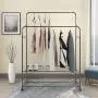BOFENG Clothes Rack Metal Garment Racks Heavy Duty Indoor Bedroom Cool Clothing Hanger with Top Rod and Lower Storage Shelf Black Silver