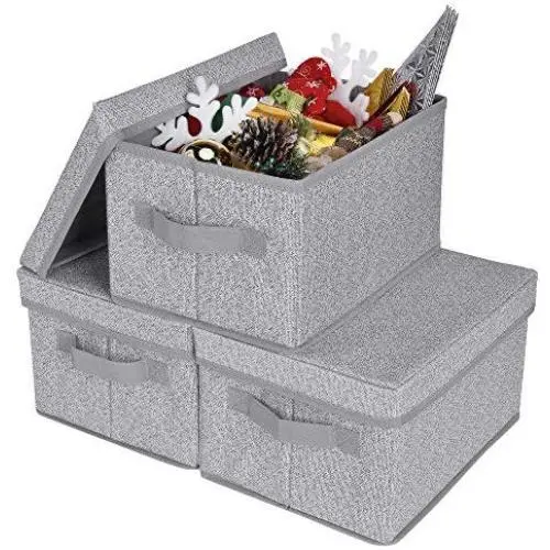 GRANNY SAYS Storage Bins for Shelves with Lids and Handles, Rectangle Storage Basket, Gray, Medium, 3-Pack