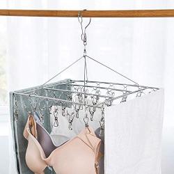 Iddefee Clothes Hanger 30 Clips Hanging Drying Rack Laundry Drip Hanger Stainless Steel Space Saving Racks for Socks Baby Clothes Bras Towel Underwear Pants Hangers (Color : Silver, Size : 40x30cm)