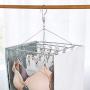 Iddefee Clothes Hanger 30 Clips Hanging Drying Rack Laundry Drip Hanger Stainless Steel Space Saving Racks for Socks Baby Clothes Bras Towel Underwear Pants Hangers (Color : Silver, Size : 40x30cm)