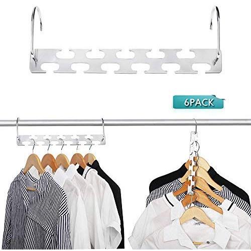 RZChome 6 Pack Metal Magic Hangers Space Saving Hangers Closet Space Saving Wardrobe Clothing Hanger Oragnizer, Updated Hook Design