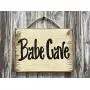 MINI MAN CAVE, Babe Cave, Man Cave, She Shed Sign, Cream Antique White Wood with twine hanger, 6X8 Reclaimed Wall HUMOR FUNNY Sign