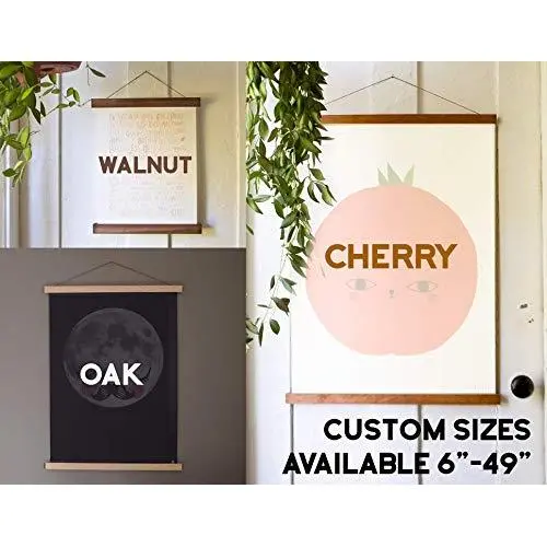Magnetic Poster Hanger - Walnut Cherry Oak Wooden Poster Hanger Frames CUSTOM SIZING Print Hanger Magnetic Poster Frame Wall Hanging