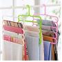 5pcs Random Color 5 Layers Pants Clothes Hangers Non-Slip Multifunctional Clothes Hangers Multilayer Tie Scarfs Magic Hanger Home Organizer