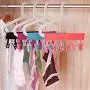 Yansanido Pack 2Bathroom Folding Clothes Hanger Drying Hanger 6 Clips Drip-dry Airing-out (2pcs Rose Red)
