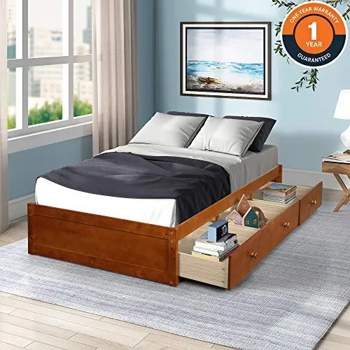 Wood Platform Bed with 3 Drawers - Twin Storage Bed Wood Slat Support, No Boxes Spring Needed Wood Platform Bed with 3 Drawers - Twin Storage Bed Wood Slat Support, No Boxes Spring Needed