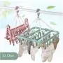 32 Clips Drying Rack Sock Holder Portable Windproof Towel Folding Cloth Hanger Rack Clothespin Wardrobe Storage Cloth Hangers 3pcs Random Color