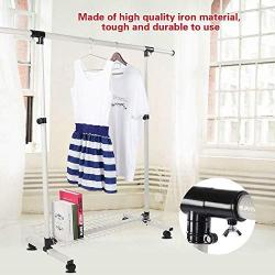 Shwk Collapsible Single Rail Adjustable Clothes Hanger Rolling Garment Rack Duty Rail