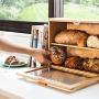 LAURAS GREEN KITCHEN Large Bread Box: Bamboo Bread Boxes with Clear Front Window - Farmhouse Style Bread Holder for Kitchen Counter - Double Layer Bread Storage Bin Holds 2 Loaves (Self-Assembly)