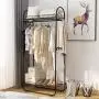 LANGRIA Compact Free-Standing Garment Rack Made of Sturdy Iron with Spacious Storage Space, 2 Shelves, 1 Clothes Hanging Rod, Heavy Duty Clothes Organizer for Bedroom, Entryway (Black) LANGRIA Compact Free-Standing Garment Rack Made of Sturdy Iron with Spacious Storage Space, 2 Shelves, 1 Clothes Hanging Rod, Heavy Duty Clothes Organizer for Bedroom, Entryway (Black)