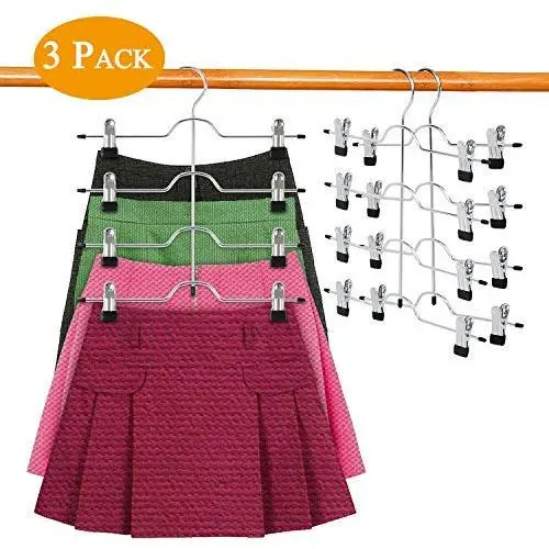 DOIOWN Skirt Hangers 4 Tier Pants Hangers Space Saving Hangers Closet Organizer for Skirt, Pants(3 Pieces) (3 Pieces)