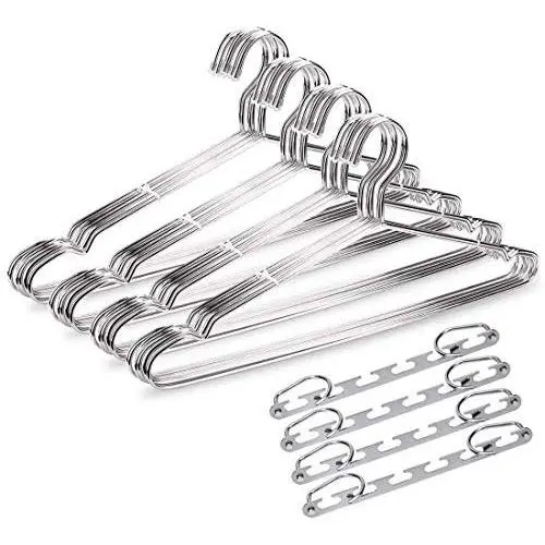 CFZC Hangers 40 Pack Metal Hangers Strong Wire Stainless Steel Hangers with Clothes Pins, Magic Hanger, Save Space for Wardrobe - 4mm Diameter 17.7 Inch CFZC Hangers 40 Pack Metal Hangers Strong Wire Stainless Steel Hangers with Clothes Pins, Magic Hanger, Save Space for Wardrobe - 4mm Diameter 17.7 Inch