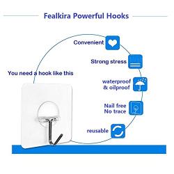 Fealkira Adhesive Wall Hooks 13.2lb(Max) Utility Stainless Steel hook for Towel Bathrobe Coats,Bathroom Kitchen Waterproof and Oilproof Nail Free Transparent Heavy Duty Wall hook & Ceiling Hanger(6pcs