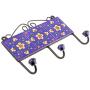Indianshelf Handmade 2 Artistic Vintage Blue Ceramic Tiny Flower Clothes Hooks Tile Hanger/Coat Hooks Wall Mounted