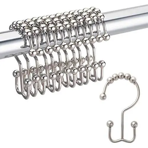 DadyMart Shower Curtain Hooks Rust Resistant Shower Curtain Rings Metal Double Glide Rollers Shower Hooks for Bathroom Shower Curtain Rods Curtains, Set of 12, Nickel DadyMart Shower Curtain Hooks Rust Resistant Shower Curtain Rings Metal Double Glide Rollers Shower Hooks for Bathroom Shower Curtain Rods Curtains, Set of 12, Nickel