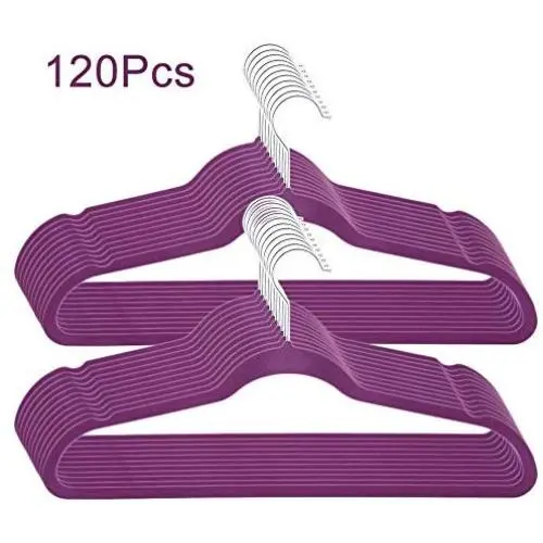 Eduton Black/Purple Velvet Non-Slip Thin Clothes Clothing Hangers Space Saving Closet Storage Helper Household (Black)