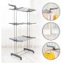 Homgrace 3-Tier Foldable Rolling Clothes Drying Rack with Commercial Grade Wheels Stainless Steel Dryer Garment Hanger Stand Indoor Outdoor (Grey)