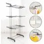 Homgrace 3-Tier Foldable Rolling Clothes Drying Rack with Commercial Grade Wheels Stainless Steel Dryer Garment Hanger Stand Indoor Outdoor (Grey)