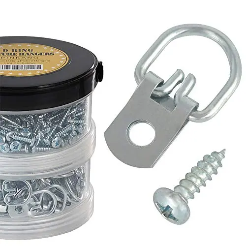 PINGKAN D Ring Picture Hangers with Screws,100 PCS Pro Quality Picture Hang and 110 PCS Screws and Convenient Plastic Box. PINGKAN D Ring Picture Hangers with Screws,100 PCS Pro Quality Picture Hang and 110 PCS Screws and Convenient Plastic Box.