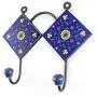 Indianshelf Handmade 1 Artistic Vintage Blue Ceramic Wheel Flower Coat Hooks Tile Hanger/Clothes Hooks Door Mount