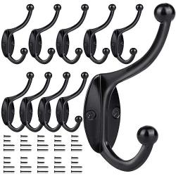 E-Senior 10 Pack Wall Hooks Coat Hooks Towel Hook for Hanging Heavy Duty Hat Hook Double Wall Mounted Coat Hanger with Screws Cup Retro