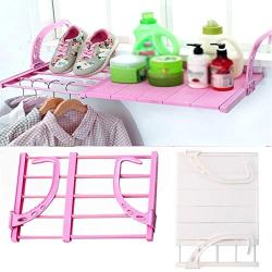 Unionm Multi-Functional Hanging Shelf, Folding Drying Rack Outdoor Portable Clothes Hanger Balcony Laundry Dryer Airer (Pink)