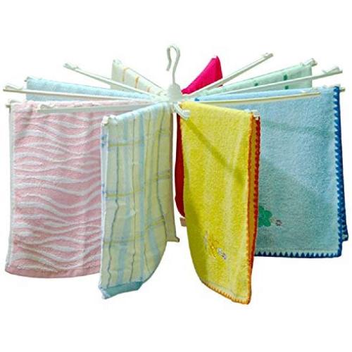 BAOYOUNI Plastic Clothes Drying Rack 16 Towel Bars Rail Foldable Laundry Drip Hanger for Hanging Socks, Baby Clothes, Cloth Diapers, Underwear, Hat, Scarf (Ivory)