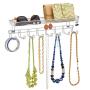 mDesign Closet Wall Mount Mens Accessory Storage Organizer Rack - Holds Belts, Neck Ties, Watches, Change, Sunglasses, Wallets - 8 Hooks and Basket - Chrome