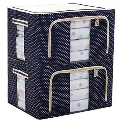 JJMG Stackable Storage Boxes Polka Dots Oxford Cloth Steel Frame Shelf Quilt Clothing Blanket Pillow Shoe Holder Container Organizer See-through Window double zipper Folding - Dark Blue (2 pack x 66L) JJMG Stackable Storage Boxes Polka Dots Oxford Cloth Steel Frame Shelf Quilt Clothing Blanket Pillow Shoe Holder Container Organizer See-through Window double zipper Folding - Dark Blue (2 pack x 66L)