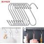 S Hooks for Hanging, Kmeivol 30 Pack S Hooks, Heavy Duty Metal S Hook, Stainless Steel Kitchen Pot Rack Hooks, Clothes, Bags, Towels, Cups, Plants Hooks for Kitchen, Bathroom, Garden, Work Shop