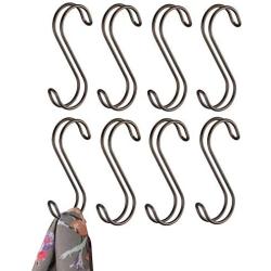 mDesign Metal Wire Over The Rod Hanging Closet Accessory S Hook for Handbags, Belts or Jackets - Snag Free - 8 Pack - Bronze