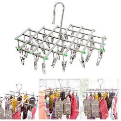 2pcs Clothes Hanger Folding Drying Rack Windproof Stainless Steel 35 Pegs Clip Hook for Socks Underwear Gloves Decoration