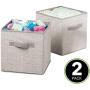 mDesign Soft Fabric Closet Storage Organizer Bin Boxes - Front Handle, for Cube Furniture Shelving Units Bedroom, Nursery, Toy Room - Textured Print - Small, 2 Pack - Linen/Tan