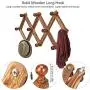BUZIFU Coat Rack Shelf Expandable Accordion Wooden Clothes Hat Hanger Wall Mounted Coat Rack with 10 Peg Hooks Folding Wooden Hook Rack for Hallway Bathroom Living Room Kitchen, Rustic Walnut Color