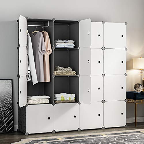 MAGINELS Portable Closet Clothes Wardrobe Bedroom Armoire Storage Organizer with Doors - 14&quotx18" Cube (White Door, White Door 16-Cube)