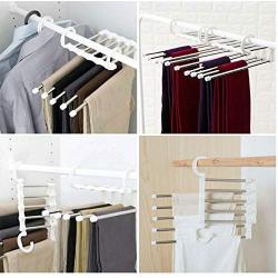 5pcs Random Color 5 in 1 Clothes Hangers Multi-Functional Pants Storage Rack Adjustable Stainless Steel Wardrobe Pants Shelves