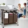 JINAMART Heavy Duty Rolling Laundry Hamper cart with Ironing board top & Wheels, 3 Section Removable Bag Sorter Basket with 4 side pockets, Laundry Organization Bins for Bedroom & Bathroom, Brown JINAMART Heavy Duty Rolling Laundry Hamper cart with Ironing board top & Wheels, 3 Section Removable Bag Sorter Basket with 4 side pockets, Laundry Organization Bins for Bedroom & Bathroom, Brown