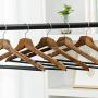 Solid Wooden Clothes Hangers, Retro Suit Hangers Chrome Hooks Multifunction Hangers for Pants Shirts Scarfs -Brown 20-Pack