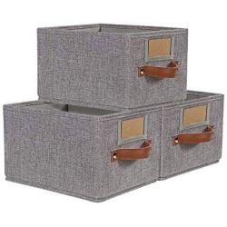 Foldable Storage Baskets for Shelves Set of 3, Fabric Storage Bins with Labels, Decorative Cloth Organizer Storage Boxes, Rectangle Closet Bedroom Drawers Organizers for Home|Office 11.4x8.7x6.7