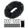 50 Feet Black Plastic Chain - Plastic Safety Barrier Chain for Crowd Control, Parking Barrier and Delineator Post with Base - Safety Security Chain with 6 Carabiner D Rings, 8 S-Hooks, and Zip Ties