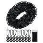 50 Feet Black Plastic Chain - Plastic Safety Barrier Chain for Crowd Control, Parking Barrier and Delineator Post with Base - Safety Security Chain with 6 Carabiner D Rings, 8 S-Hooks, and Zip Ties