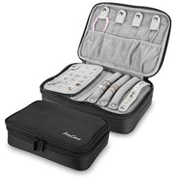 Procase Travel Jewelry Case Organizer Bag, Soft Padded Double Layer Jewelry Carrying Pouch Portable Jewelry Storage Boxes Holder for Earrings, Rings, Necklaces, Bracelets, and Chains ?Black