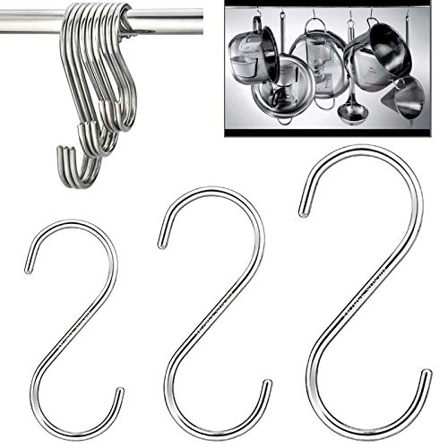 S Hooks for Hanging, S Shaped Hooks, SUS304 Mark Strong Never Rust 304 Stainless Steel Metal Heavy Duty S Hangers Hook for Kitchen Bathroom Work Shop Garden Hanging Pan Plant Bag Jean (12PCS)