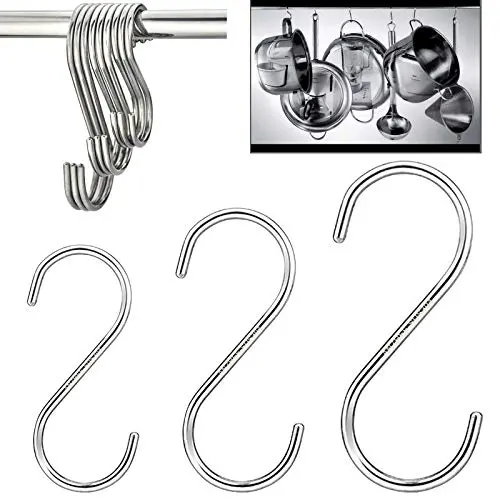 S Hooks for Hanging, S Shaped Hooks, SUS304 Mark Strong Never Rust 304 Stainless Steel Metal Heavy Duty S Hangers Hook for Kitchen Bathroom Work Shop Garden Hanging Pan Plant Bag Jean (12PCS) S Hooks for Hanging, S Shaped Hooks, SUS304 Mark Strong Never Rust 304 Stainless Steel Metal Heavy Duty S Hangers Hook for Kitchen Bathroom Work Shop Garden Hanging Pan Plant Bag Jean (12PCS)